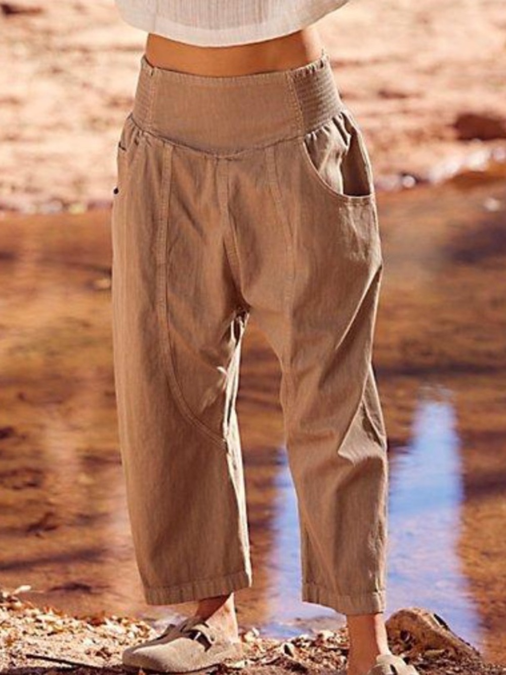 Free People Cropped Harem Pants in Warm Tan